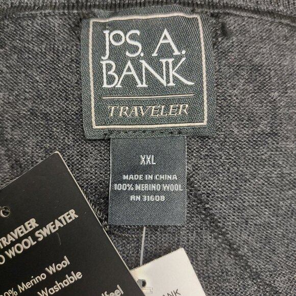 NWT Jos. A. Bank Traveler gray 100% Merino Wool V-Neck sweater mens XXL 2XL - Picture 8 of 8